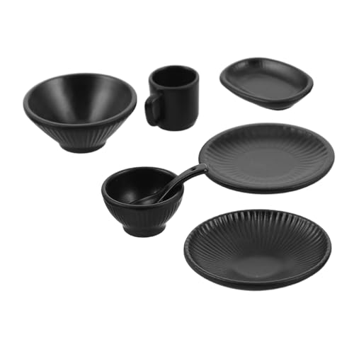 KOMBIUDA 7 Stück Teiliges Miniatur-dinnerware-Set Japanischer Stil mit Vertikalen Streifen Kleine Teller und Tassen für Puppenhaus Geeignet für Micro-Landschaft und Pretend Play Zubehör von KOMBIUDA