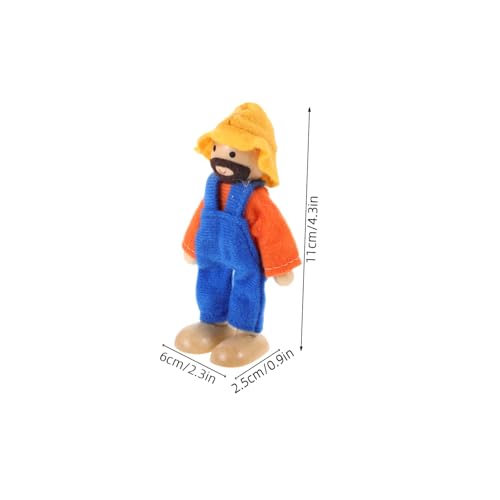 KOMBIUDA 9 Stück Holzpuppen Spielhaus Montessori Holzspielzeug Puppenhaus Menschen Bewegliche Holzpuppen Vorschul Rollenspielspielzeug Puppenhaus Familienfiguren Bauarbeiter Figur von KOMBIUDA