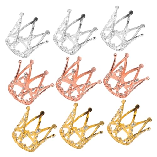 KOMBIUDA 9 Stück Teiliges Mini Tiara Cake Topper mit Funkelnden Prinzessinnen-kronen in Gold Silber und Roségold Wiederverwendbare Niedliche Cupcake-dekorationen für Kindergeburtstag von KOMBIUDA