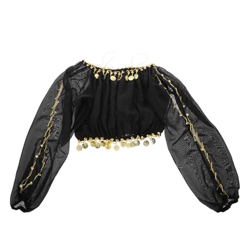 KOMBIUDA Bauchtanz Oberteil Langarm Elegant Off Shoulder Top für Indischen Tribal Tanz Bühnenauftritte Damen Tanzkostüm Schwarz von KOMBIUDA