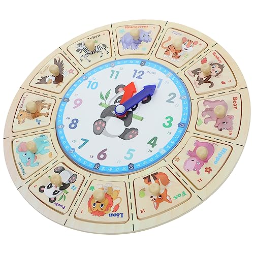 KOMBIUDA Cartoon-Uhr lernuhr kinderlernuhr Uhr Armbanduhr Children's Watches Lernuhr für Uhrlernen für Kleinkind Uhr Lernspiele für 5-7 Holz von KOMBIUDA