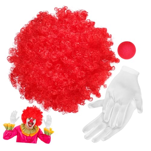 KOMBIUDA Clown Kostüm mit Roter Lockenperücke Weißen Elastischen Handschuhen und Roter Nase Fasching Karneval Halloween Accessoires für Damen und Herren Witziges Verkleidungszubehör KOMBIUDA Clown Kostüm mit Roter Lockenperücke Weißen Elastischen Handschuhen und Roter Nase Fasching Karneval Halloween Accessoires für Damen und Herren Witziges Verkleidungszubehör von KOMBIUDA