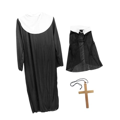 KOMBIUDA Damen Halloween Kostüm Teiliges Nonnen Outfit mit Großem Goldenem Kreuz Bequeme Klassisches Gothic Kostüm für Karneval und Cosplay für Gruselige Verkleidungen KOMBIUDA Damen Halloween Kostüm Teiliges Nonnen Outfit mit Großem Goldenem Kreuz Bequeme Klassisches Gothic Kostüm für Karneval und Cosplay für Gruselige Verkleidungen von KOMBIUDA