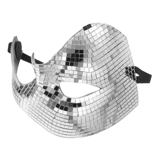 KOMBIUDA Disco Spiegelmaske Silber Reflektierende Gesichtsbedeckung mit Glitzereffekt Leichte Festival Party Maske für Halloween Maskenball Karneval und Geburtstag Passend für Damen und von KOMBIUDA
