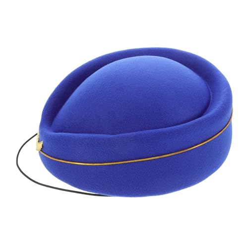 KOMBIUDA Falsche Woll Stewardess Hut Damen Mütze Kostüm Zubehör Filz Baskenmütze Komfortables Design für Cosplay Bühne und Formelle Anlässe in Royalblau von KOMBIUDA