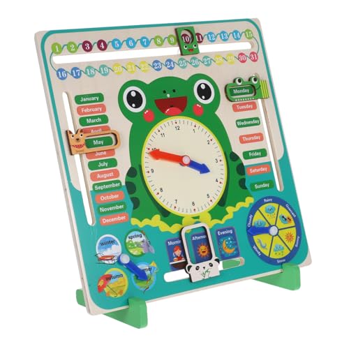 KOMBIUDA Froschuhr Lehruhrwerk Frosch Unterrichtsbedarf Klassenzimmer Bildungsuhr Lehrerzeituhr Kindergarten Interaktiver Kalender Kognition Holz Grün von KOMBIUDA
