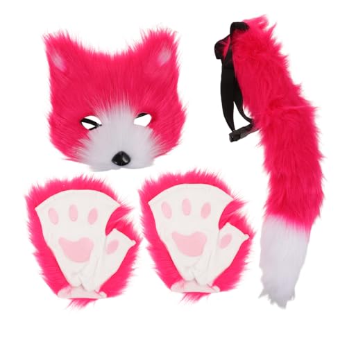 KOMBIUDA Fuchs Kostüm Set Weiß Realistische Fuchsmaske Flauschiger und Handschuhe Leichtes Halloween Cosplay Zubehör für Karneval und Mottopartys von KOMBIUDA
