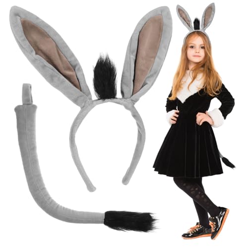 KOMBIUDA Graues Esel Kostüm mit Weichem Haarreif und Bequemes Langlebiges Tierkostüm Zubehör für Damen und Erwachsene für Karneval Party und Fasching von KOMBIUDA
