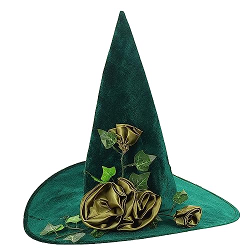 KOMBIUDA Grüner Hexenhut Damen Halloween Cosplay Hut mit Realistischer Weinrebe und Blume Leichter Bequemer Halloween Stil Tragbarer Zaubererhut für Party und Kostüm KOMBIUDA Grüner Hexenhut Damen Halloween Cosplay Hut mit Realistischer Weinrebe und Blume Leichter Bequemer Halloween Stil Tragbarer Zaubererhut für Party und Kostüm von KOMBIUDA
