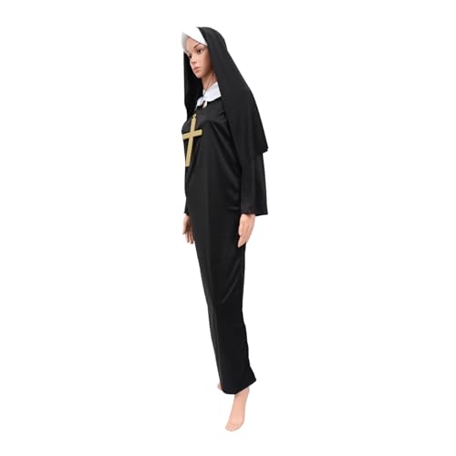 KOMBIUDA Halloween Damen Nonnenkostüm Party Outfit Erwachsene Einheitsgröße Schwarz Festliches Rollenspiel Kostüm für Halloween und Karnevalsfeiern KOMBIUDA Halloween Damen Nonnenkostüm Party Outfit Erwachsene Einheitsgröße Schwarz Festliches Rollenspiel Kostüm für Halloween und Karnevalsfeiern von KOMBIUDA