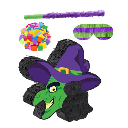 KOMBIUDA Halloween Hexen Pinata mit Papierkonfetti Inklusive Augenbinde und Aufhängevorrichtung Robuste Papierqualität Interaktives Partyspiel für Halloween Geburtstagsfeiern von KOMBIUDA