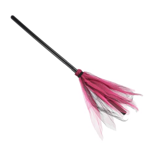 KOMBIUDA Halloween Hexenbesen Cosplay Requisit Roter Hexenbesen mit Mesh Deko Wiederverwendbar für Party Halloween Dekoration Innenbereich von KOMBIUDA