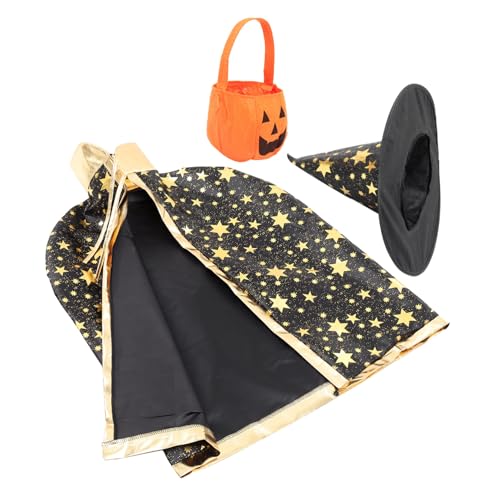 KOMBIUDA Halloween Kostüm Teilig mit Stern Umhang und Kürbis Tasche Bequemes Cosplay Cape für Mädchen Jungen für Fasching Karneval Party und Maskerade Schwarz KOMBIUDA Halloween Kostüm Teilig mit Stern Umhang und Kürbis Tasche Bequemes Cosplay Cape für Mädchen Jungen für Fasching Karneval Party und Maskerade Schwarz von KOMBIUDA