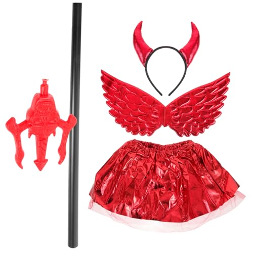 KOMBIUDA Halloween Teufel Kostüm mit Rotem Netz Tutu Rock Teufelsflügel Hörner Kopfband und Dreizack Cosplay Zubehör für Frauen Karneval Halloween Party von KOMBIUDA