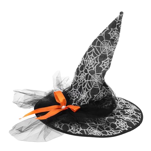 KOMBIUDA Handgefertigter Halloween Hexenhut mit Spinnennetz-mesh und Schleife Leichter Zaubererhut für Damen Vielseitige Party-kostümaccessoires für Halloween Fasching und Karneval von KOMBIUDA