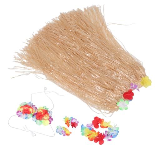 KOMBIUDA Hawaiian Kinderkostüm mit Einlagigem Strohhutrock Atmungsaktivem Top Blumenarmband für Luau Party Bequeme Tanzkleidung Farbenfrohe Hawaii Party Deko von KOMBIUDA