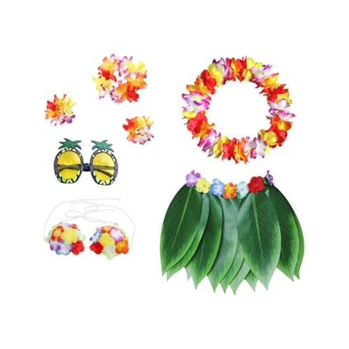 KOMBIUDA Hawaiian Kostüm Set mit Künstlichem Blätterrock Farbige Armbänder Stirnband Plastik Bustier und Ananas Sonnenbrille Tropisches Luau Partyzubehör für Erwachsene Langlebig und KOMBIUDA Hawaiian Kostüm Set mit Künstlichem Blätterrock Farbige Armbänder Stirnband Plastik Bustier und Ananas Sonnenbrille Tropisches Luau Partyzubehör für Erwachsene Langlebig und von KOMBIUDA