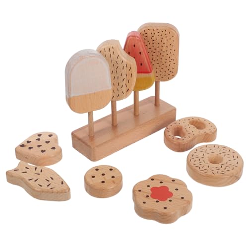 KOMBIUDA Holz-Eiscreme und Donut Spielset für Realistische Künstliche Eiscreme und Holz-Donuts Pädagogisches Küchenspielzeug für Rollenspiele Farbenfrohe Lernhilfe und Partydekoration von KOMBIUDA