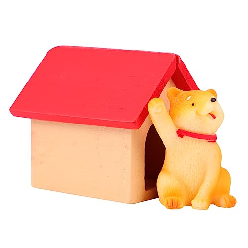 KOMBIUDA Holzmodell-Ornament Dekoration Mikrolandschaftshaus schreibtischdeko puppenhauszubehör Modelle hundesofa Miniatur-Akita-Hundefiguren Mikroszenenhund hölzern Hundehütte der Hund rot von KOMBIUDA