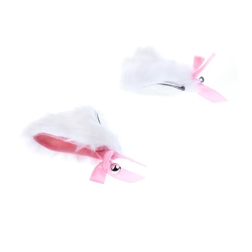 KOMBIUDA Katzenohren Haarklammer Weiß Rosa Flauschiger Cosplay Haarclip mit Glocke und Schleife Party Haarschmuck für Damen Hübsches Accessoire für Karneval und Halloween von KOMBIUDA