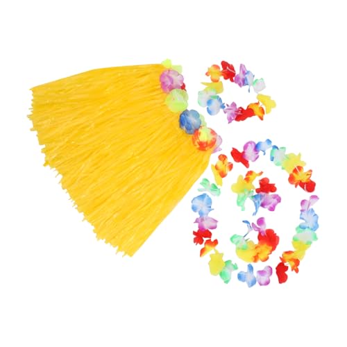 KOMBIUDA Luau Party Hawaii Rock Set Gelb Teilig mit Blumenkranz Armbändern Kopfschmuck für Tropische Strandkostüme von KOMBIUDA