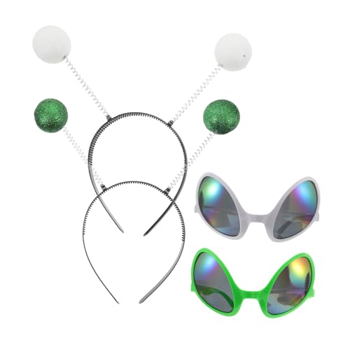 KOMBIUDA Lustige Alien-kostümbrille und Glitzer-antennen-haarreif Leichter Kopfband-set für Weltraum-partys Karneval und Cosplay Auffälliges Partyzubehör für Halloween und von KOMBIUDA