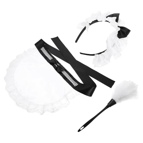KOMBIUDA Maid Kostüm Zubehör Damen Schürze mit Rüschen Spitzen Schleife und Haarband für Cosplay Party Halloween Kostüme Stilvolle Dienstmädchen Verkleidung von KOMBIUDA