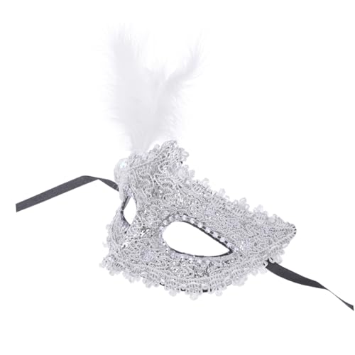 KOMBIUDA Maskerade-Maske halloween maske halloween-maske helloweenmaske costume masks Partymaske Kleidung Outfit Party-Maske Prinzessin Maske Party-Gesichtsmaske Feder Lieferungen Weiß von KOMBIUDA
