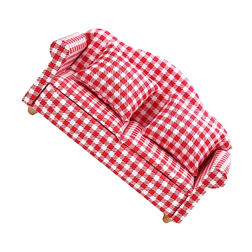 KOMBIUDA Maßstab Mini Plaid Sofa Stabiles Detailreiches Sitzer Wohnlandschaft Modell Geeignet für Puppenhaus DIY Miniaturhaus Zubehör von KOMBIUDA
