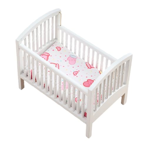 KOMBIUDA Mini-Kinderbett Aus Holz Für Puppenhaus Möbel Spielzeug 1:12 Maßstab Puppenbett Vintage Design Rollenspielzubehör von KOMBIUDA