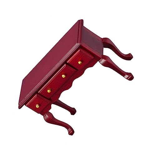 KOMBIUDA Mini-heimmodell Zubehör Für Puppenhäuser Aus Holz Mini Schreibtisch Aus Holz Mini-möbeldekorationen Schreibtischmöbel-Modell Möbel Modell Puppenhausmöbel Aus Holz Rot Hölzern von KOMBIUDA