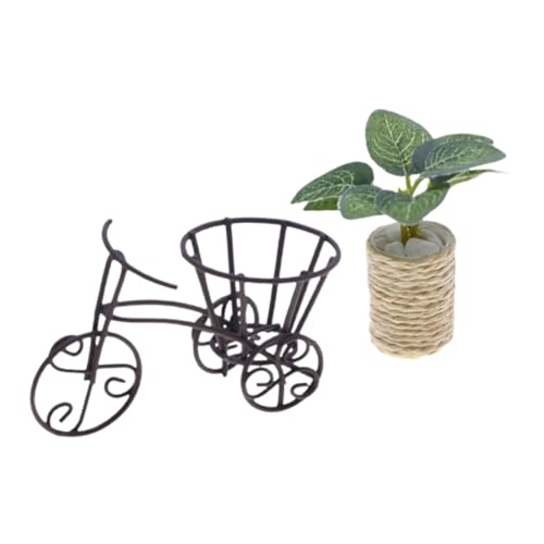 KOMBIUDA Miniatur Fahrradständer Schubkarre Blumentopf Fahrrad Pflanzgefäß Miniatur Möbel Fahrrad Blumentopf Wagenhalter DIY Fahrradmodell Dreirad Pflanzgefäß Dreirad von KOMBIUDA