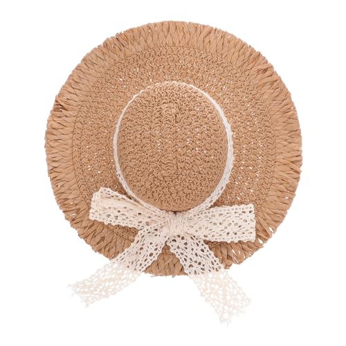 KOMBIUDA Miniatur Western Strohhut mit Feiner Spitzenverzierung Robuster Kleiner Rundhut Dekoratives Accessoire für Puppen DIY Basteln Haustierkostüm und Puppenhausdekoration von KOMBIUDA