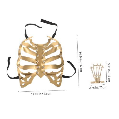 KOMBIUDA Mit Schmuck Cosplay Totenkopf Rüstung Zubehör Käfig Platte Goldene Rippe Party Für Dekor Knochen Geschirr Halloween Link Kostüm Requisite Dekoration Hand Festival Brust Skelett von KOMBIUDA