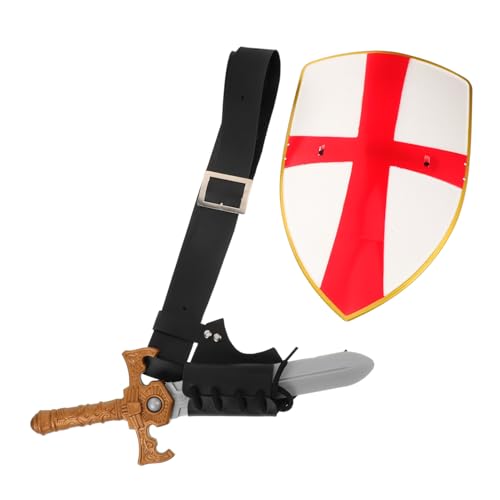KOMBIUDA Mittelalterliches Ritterkostüm Zubehör Set mit Wikinger Gürtel Schwertscheide Kreuzschild und Kurzschwert Robustes Cosplay für Halloween Piraten Renaissance-Events von KOMBIUDA