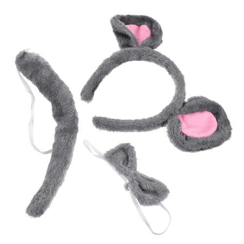 KOMBIUDA Mouse Kostüm Set Teilig mit Mausohren Haarreif Grauer Plüsch und Fliege Leichtes Cosplay Zubehör für Karneval Fasching Halloween und Tierkostüm Party von KOMBIUDA