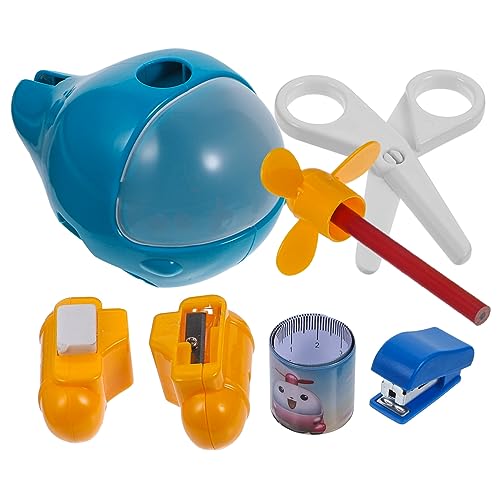 KOMBIUDA Multifunktionales DIY Schulset mit Flugzeug Design Pädagogisches für Komplettes Schreibwarenset Blau Bleistift Radiergummi Anspitzer Schere Tacker Lineal Sicher und Langlebig von KOMBIUDA