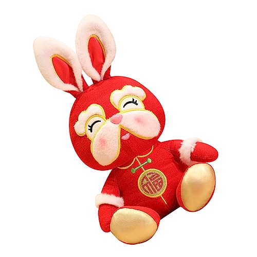 KOMBIUDA Neujahrspuppe Ausgestopftes Maskottchen- Kaninchen-Maskottchen-Puppe Plüschpuppe für kinderspielzeug Kaninchenplüschspielzeug Desktop-Hase-Puppe Stoff rot von KOMBIUDA