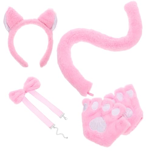 KOMBIUDA Niedliches Katzenkostüm Damen Katzenohren Stirnband mit Schleife Flauschiger und Kätzchen Handschuhe Handgefertigte Tierkostüm Accessoires für Fasching Halloween und Party von KOMBIUDA