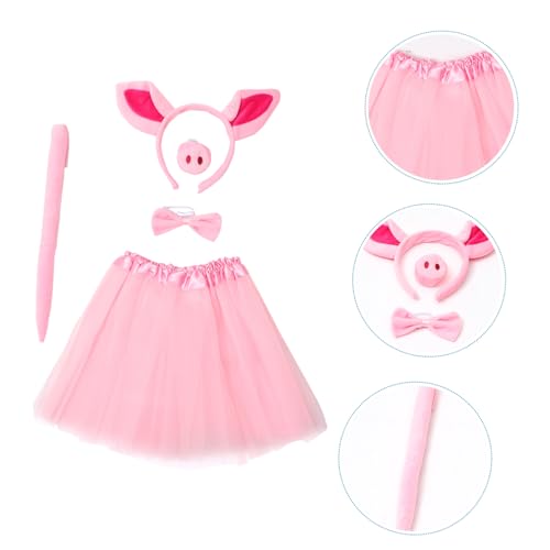 KOMBIUDA Pig Kostüm Set für Mädchen Tüllrock Schweineohren Stirnband Nase Fliege Bühnenkostüm Party Fasching Karneval Zubehör von KOMBIUDA