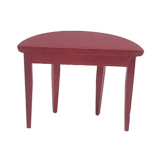 KOMBIUDA Puppenhaus Halbrunder Tisch Miniatur Tische Möbel Mini-Schreibtisch-Modell Mini-Tisch Schreibtischmodell Mini-hausverzierung Hölzern Rot von KOMBIUDA