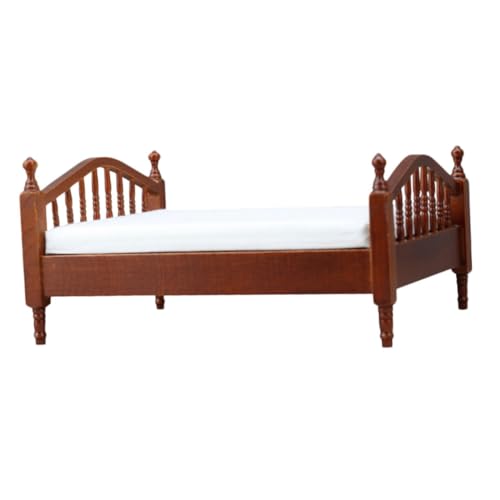 KOMBIUDA Puppenhausbett Mini Bettmodell Miniatur Puppenhaus Holzbett Miniatur Holzbett Mini Haus Miniaturmöbel Möbel Für Puppenhaus Rollenspiele Bett Braun von KOMBIUDA