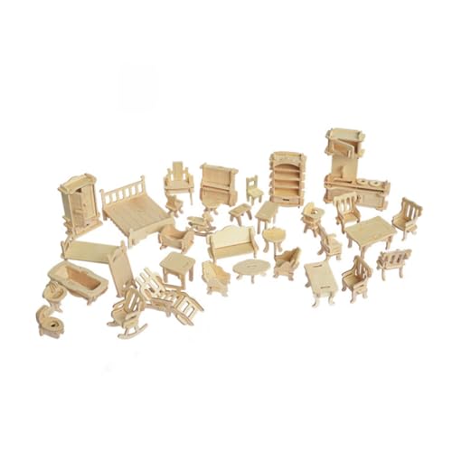 KOMBIUDA Spielzeuge Miniaturen Spielzeug früh Zubehör für Miniaturpuppenhäuser Puppenspielsets Rätsel Möbel Holzpuzzle hölzern Modell 3D Bambus Holzspielzeug von KOMBIUDA
