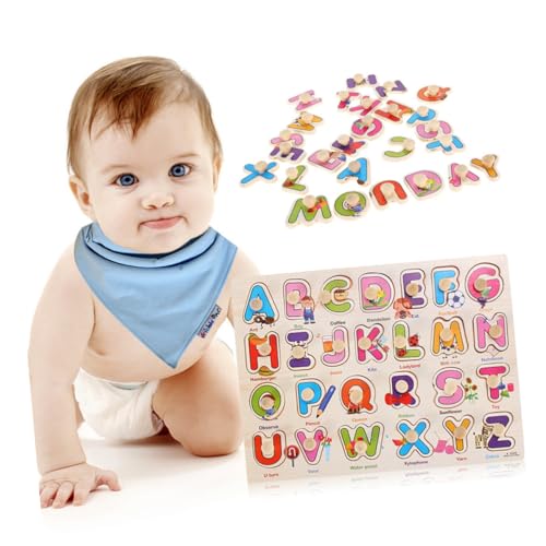 KOMBIUDA Puzzlebrett Aus Holz Spielzeuge Alphabet-Puzzle-Brett Puzzlebrett Für Babys Brett Greifen Hölzern Bambus Kind von KOMBIUDA