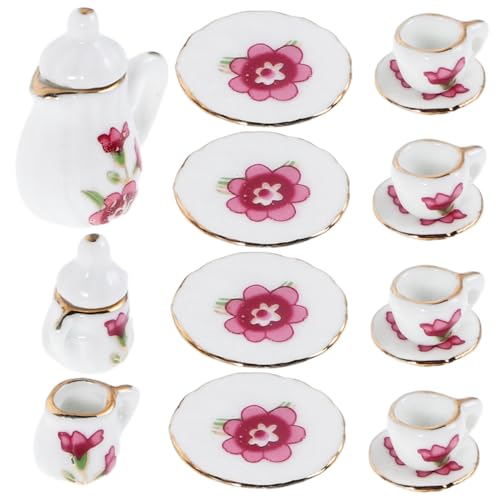 KOMBIUDA Sätze Puppenhaus Keramikgeschirr Geschirr Puppenhausartikel Teetasse Zubehör Für Den Puppenhausgarten Puppenhausbauzubehör Küchenzubehör Für Puppenstuben Rosa von KOMBIUDA