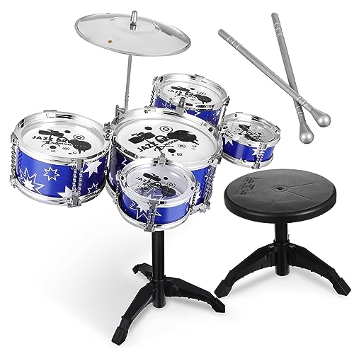 KOMBIUDA Schlagzeug Set Für Kleinkinder 5 Trommeln Mit Hocker Musikinstrumente Für Anfänger Und Lernspielzeug Für Jungen Und ädchen KOMBIUDA Schlagzeug Set Für Kleinkinder 5 Trommeln Mit Hocker Musikinstrumente Für Anfänger Und Lernspielzeug Für Jungen Und ädchen von KOMBIUDA