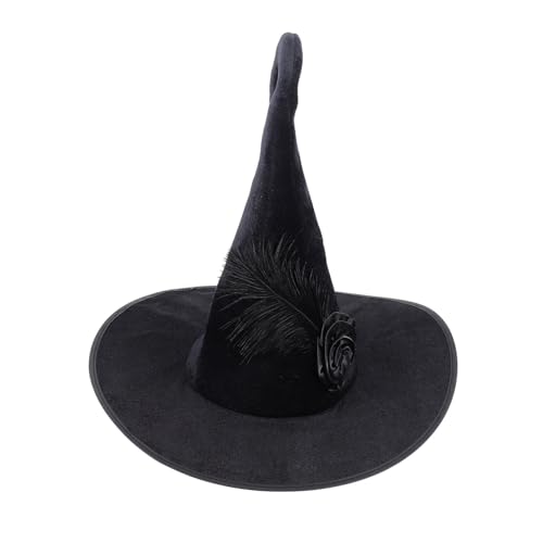 KOMBIUDA Schwarzer Hexenhut aus Flanell mit Rosenblüte Verstellbare Halloween Kostüm Zubehör für Masquerade und Party Stilvoller Zaubererhut für Damen und Erwachsene von KOMBIUDA