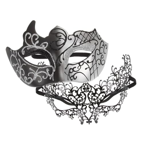 KOMBIUDA Venezianische Maske für Schwarze Masquerade Halbgesichtsmaske mit Metallverzierung und Strass Karneval Cosplay Party Maskenball Zubehör von KOMBIUDA
