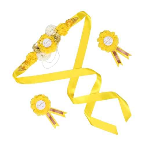 KOMBIUDA Verstellbares Schwangerschafts-schärpen-set mit Passender Blumenbrosche für Werdende Mütter Shower Party Vielseitig Einsetzbar Komfortabel Gelb Polyester von KOMBIUDA
