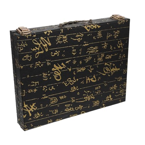 KOMBIUDA Vintage Mahjong Aufbewahrungsbox aus Holz Relief Design Geräumig für Brettspiele Tragbar mit Tragegriff für Zuhause und Unterwegs von KOMBIUDA